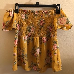 off the shoulder yellow short sleeve